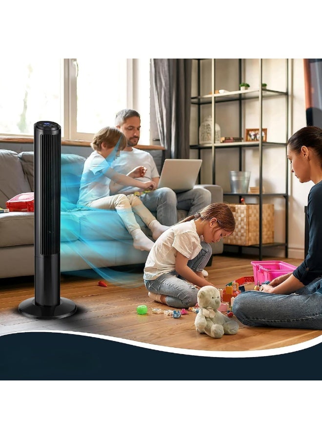 م.ا & ف'س مروحة عمودية مقاس 41 بوصة مع شاشة LED، مروحة هادئة بقوة 50 واط بثلاث سرعات، مروحة تبريد مزودة بوظيفة مؤقت، مروحة متأرجحة بزاوية 75 درجة للمنزل وغرفة المعيشة والمكتب (أسود) - Image 2